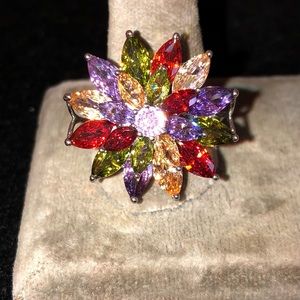 NEW! Multi-Color Gemstone Floral Cluster Cocktail Ring, Sz 7, Sz 8 OR Sz 9